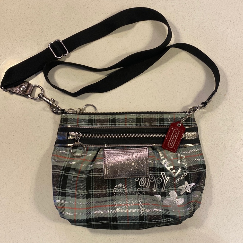 Coach Poppy blue plaid crossbody bag